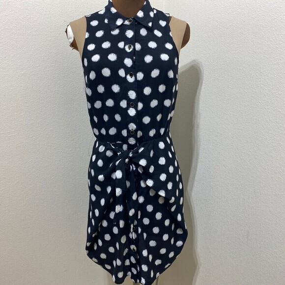Dress by MICHAEL KORS Button Up Summer Navy Blue/White Polka Dot Size 2 - Picture 1 of 10